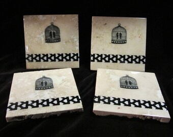 Handmade tile Lovebird coasters (set of four)