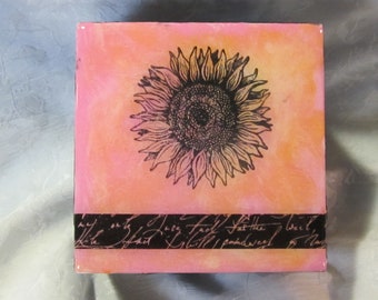 Pink Sunflower Box/Black script trim/008