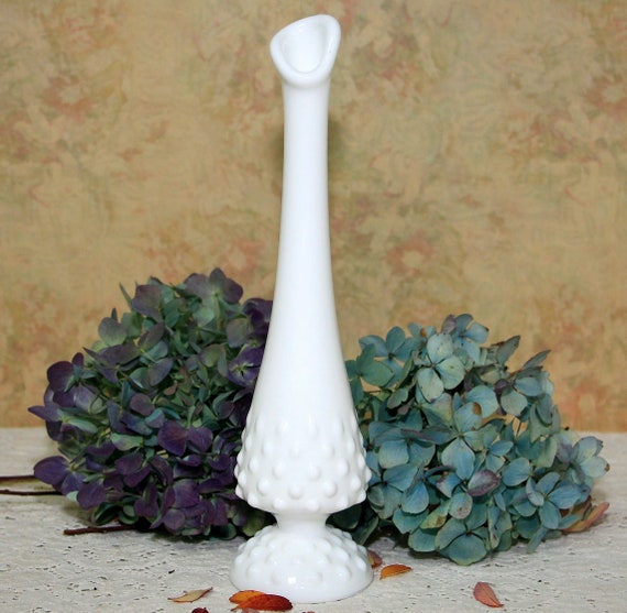 Fenton Hobnail Milk Glass Vase Tall White Glass Pedestal Bud Etsy
