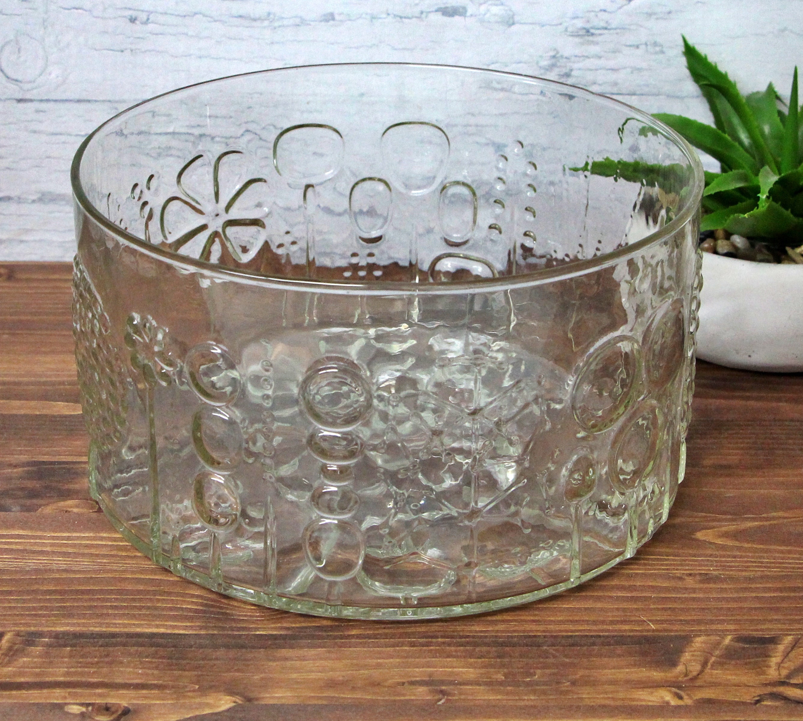 Large Vintage Iittala Flora Bowl Clear Glass Floral patterned Etsy
