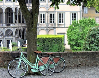 Italy Photo Note Card, Blank, Bicycles, Italian Villa, Wedding, Anniversary, Romantic Travel Photo, Birthday, Architecture, Lucca, Village