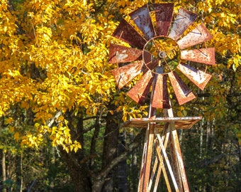 Nature Photo Note Card, Blank, Autumn Leaves, Windmill, Rustic, Rusty, Travel Photo, Birthday, Nature, Anniversary, Fall Leaves