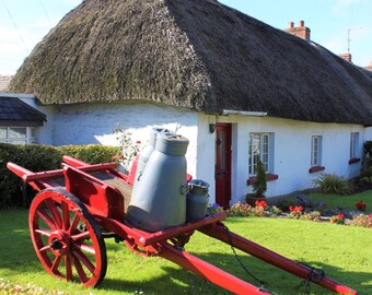 Ireland Photo Note Card, Blank, Cottage, Country, Village, Thatched Roof, Cart, Anniversary, Romantic Travel Photo, Birthday, Irish, Celtic