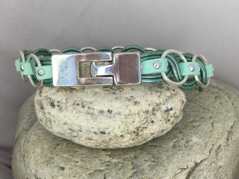 18th birthday gift girl Mint and teal leather bracelet pulsera,