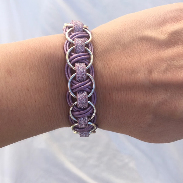 Bracelet en cuir violet avec paillettes et bagues, bracelets plats en cuir pu pour femme ou fille, cadeau d’été pour adolescents