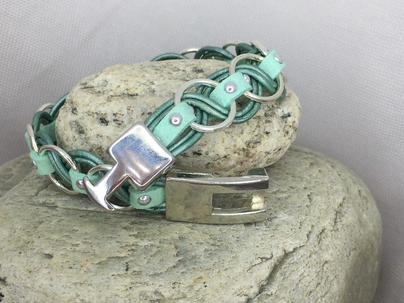 18th birthday gift girl Mint and teal leather bracelet pulsera,