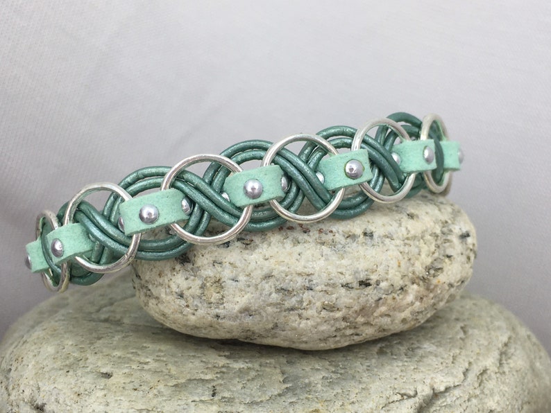 18th birthday gift girl Mint and teal leather bracelet pulsera,