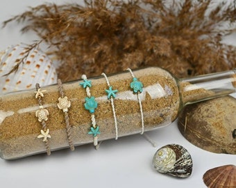 Bracelet with turtle and starfish, summer bracelet, summer jewelry