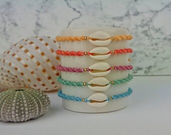 Shell anklet, macrame anklet with cowrie shell, shell anklet, in pastel and other colors