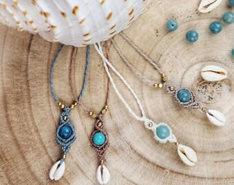 dainty macrame necklace with a semi-precious stone pearl