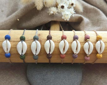 Muschelarmband mit Lavaperlen Messingperlen