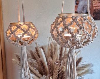 Makramee Windlicht, Fensterdeko, Hängewindlicht