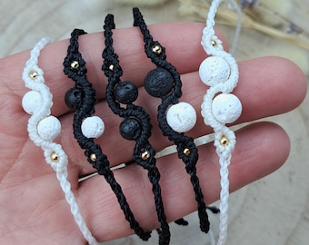 Diffuser bracelet with real lava stone beads, infinity bracelet, aromatherapy essential oils macrame bracelet