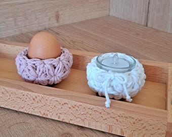 Tealight holder, jasmine pattern, crocheted egg cup
