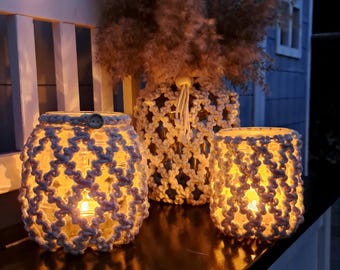Macrame lantern/vase, window decoration, hanging lantern