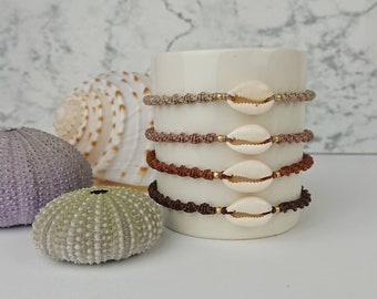 Shell anklet, macrame anklet with cowrie shell, shell anklet in many colors