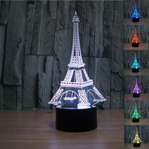 Modèle vectoriel de lampe 3D de la Tour Eiffel - fichiers svg cdr pdf dxf - Fichiers de téléchargement instantané pour l’impression de découpe laser CNC Gravure Clipart