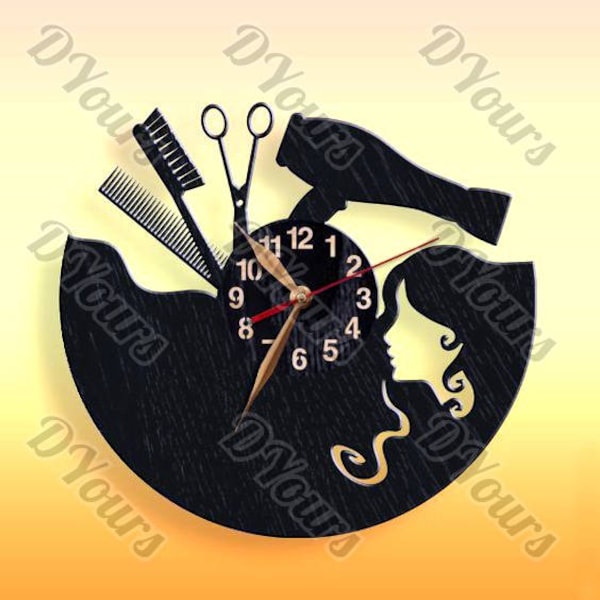 Coiffeur coiffure Salon horloge Plans - fichiers pdf svg cdr dxf - fichiers pour découpe Laser impression CNC gravure Clipart