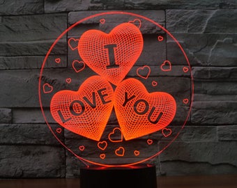 I Love You 3D Lamp Vector Model Heart Shaped -svg cdr pdf dxf files- Instant Download Files for Laser Cutting Printing CNC Engraving Clipart