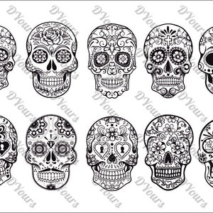 Sugar Skulls Pt.2 Mexican Day of the Dead Skull - 10 modèles vectoriels - svg cdr ai pdf files Instant Download Files for Laser Cutting Printing