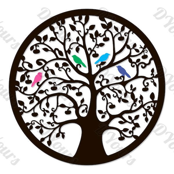 Tree of Life with Birds SVG File, Colored Birds on the Tree, Tree with Bird, Celtic Tree dxf Tree of Life Pattern Tree of Life SVG Laser Cut