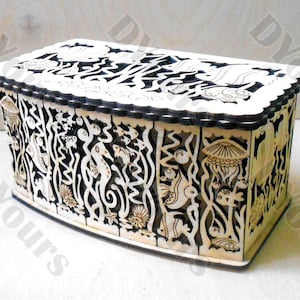 Sea Story Gift Box Plans Ocean Jewelry Box for Laser CNC Routing Cutting Small Wooden Plywood Wood Box Wood Cut Model svg cdr dxf pdf Files