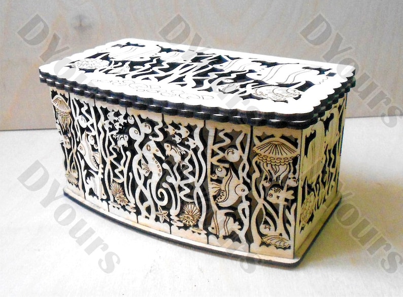 Sea Story Gift Box Plans Ocean Jewelry For Laser Cnc Routing Cutting Small Wooden Plywood Wood Cut Model Svg Cdr Dxf Pdf Files