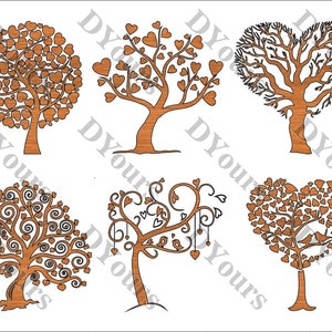 Árvores em forma de coração Corações com coração Modelo vetorial de arte de parede - Arquivos de download instantâneo para roteamento CNC Corte a laser Gravura Impressão Clipart