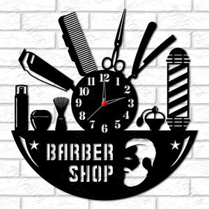 Ritningar för barbershops klocka, väggdekor för barbershop, väggkonst för barbershop, barbershop SVG, laserskuren klocka CNC digital fil - svg, pdf, dxf, cdr