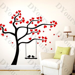 Albero dell'amore con uccelli su altalena Decorazione domestica Wall Art Modello vettoriale Scarica i file per la stampa con taglio laser Clipart con incisione CNC