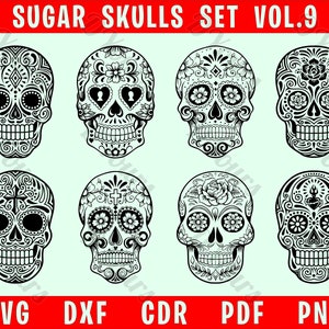 Zucker Schädel Pt.9 | Candy Skull Maske Design Umriss mexikanischen Tag der Toten Skelett - 8 Instant Download Cricut geschnitten Schädel Vektor-Dateien