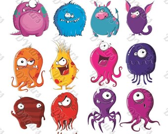 Cartoon Monsters Funny vol.1 - svg cdr ai pdf jpg - Vector Templates Instant Download Files for Printing Cutting Stickers