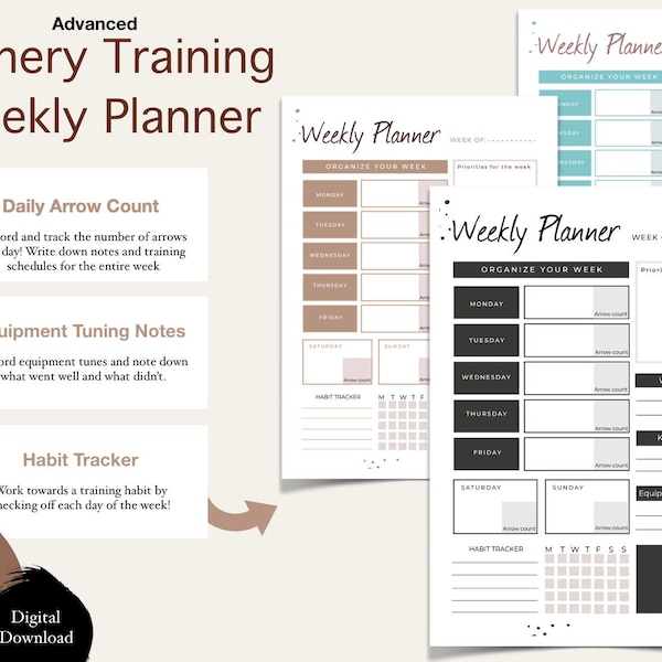 Archery Performance Weekly Planner, Training Tracker