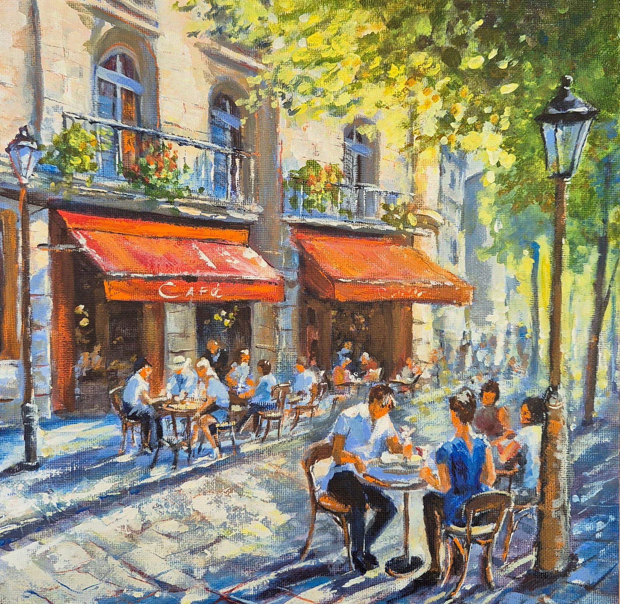 Paris Cafe Painting Parisian Street Scene Original Wall Art 12x12