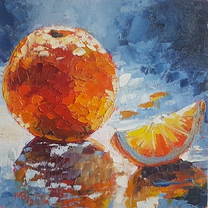 Orange Still Life Oil Painting: Impasto Food Art Kitchen Decor