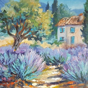 Provence Malerei Lavendel Kunst 10 &quot;x 10&quot; Bauernhaus Dekor Lavendelfeld Reisegeschenk Frankreich Kunst moderne Original Wohnzimmer Wand Kunst Wohnkultur