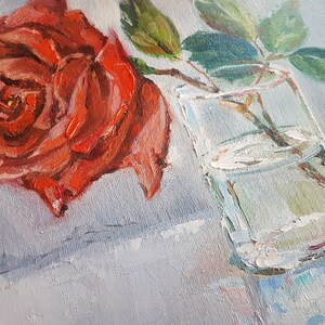 Red Rose Painting Original Oil Painting Flower Still Life Floral Art Roses Art 10x10 inches Garden Flowers Wall Art Wall Decor Home Decor image 2