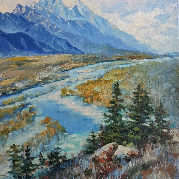 Blue River Colorado Painting,Original Oil Art,Birthday Gift,Fall Landscape,Autumn Painting,Wall Art,River Valley,Mountain Landscape,Canvas