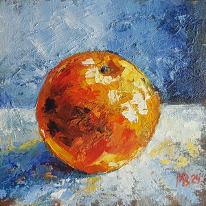 Orange Still Life Painting: Textured Impasto Food Art (8x8)