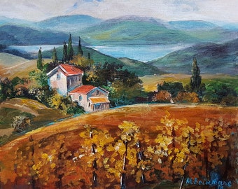 Tuscan Landscape Original Painting Canvas Art Vineyard Painting Italian Landscape Tuscany Countryside Art Impressionist Wall Art Home Decor