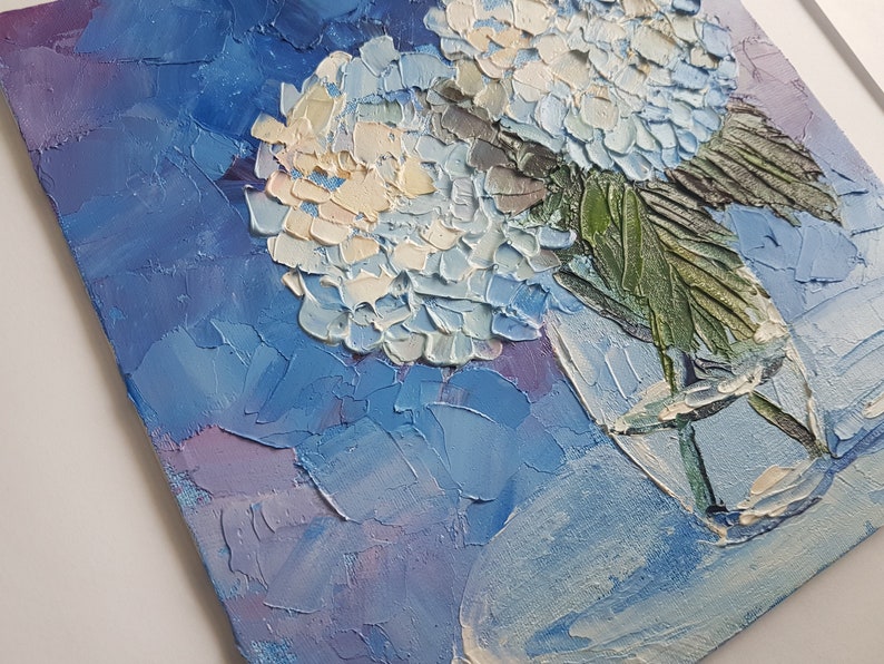 Blue Hydrangea Oil Painting Floral Impasto Miniature Art 8x8 Textured ...