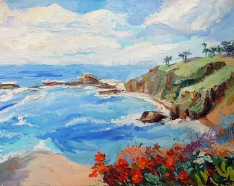 Laguna Beach California Painting San Diego Beach Artwork Seascape Original Oil Art Ocean Tropical Art Impasto Painting Wall Art Gift for Mum