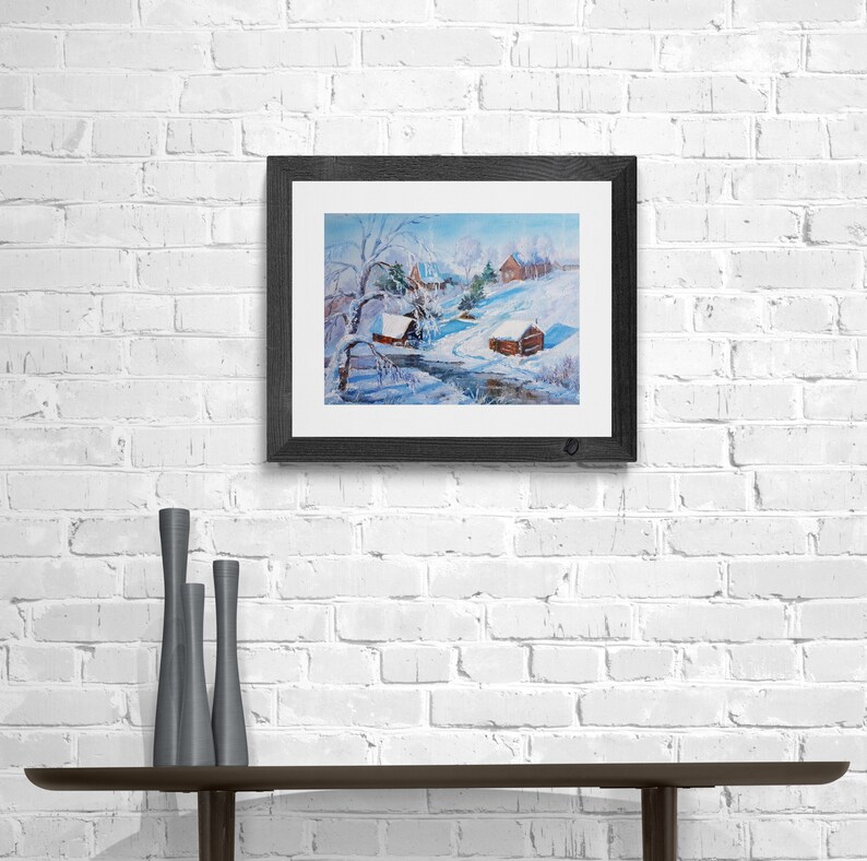 Snowy Winter Landscape Rustic Winter Oil Painting Winter Wall Art