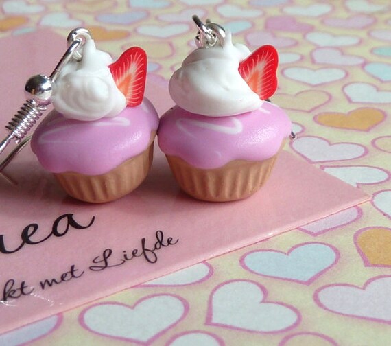 Scented Strawberry Cupcakes Earrings Etsy