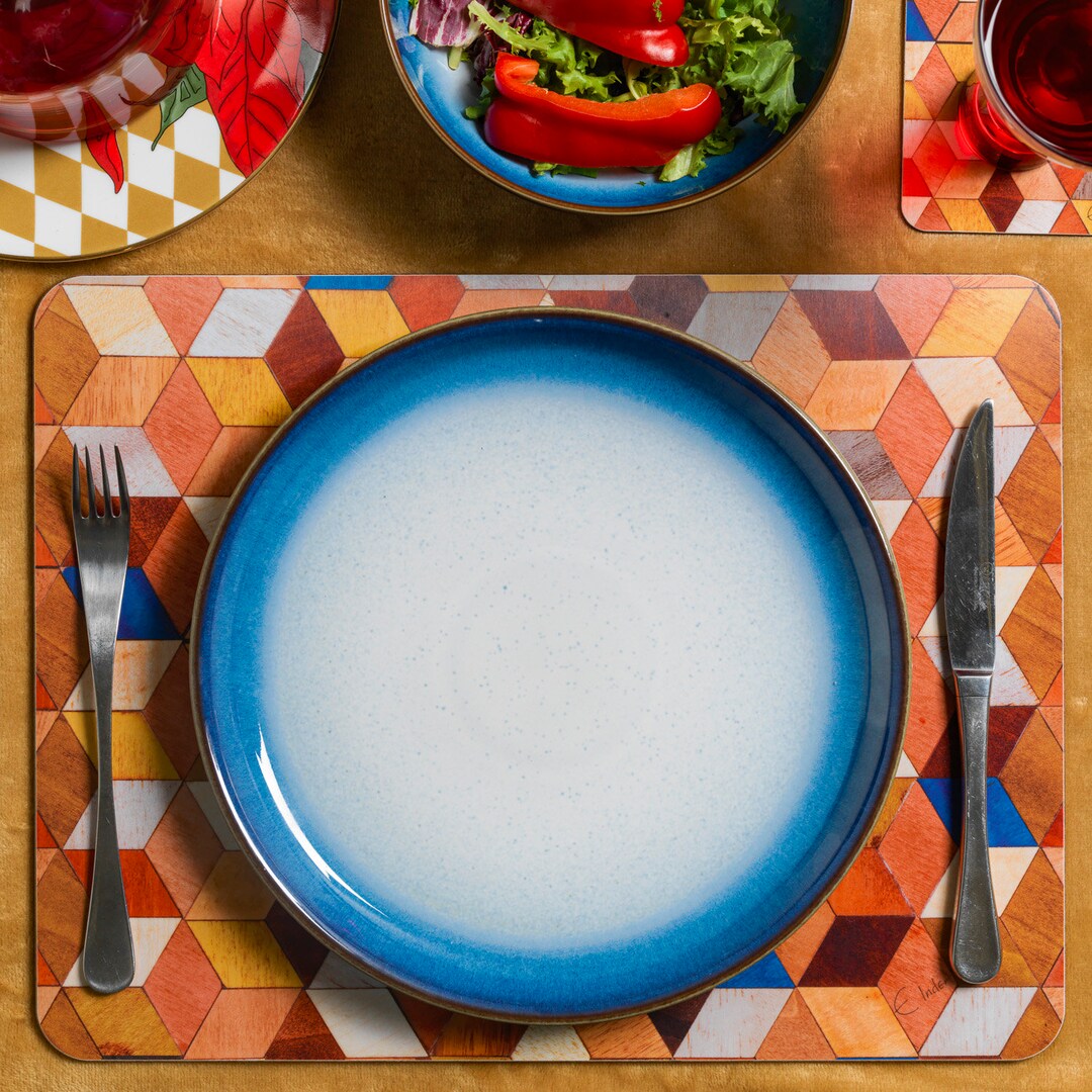 Large Placemats Set. Warm Earthy Shades With a Pop of Blue Etsy UK