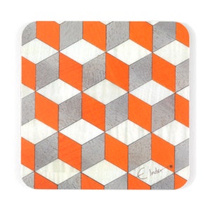 6 Coasters in assorted colours in a Mid Century Modern Geometric design. Brighten your coffee table. International shipping image 2