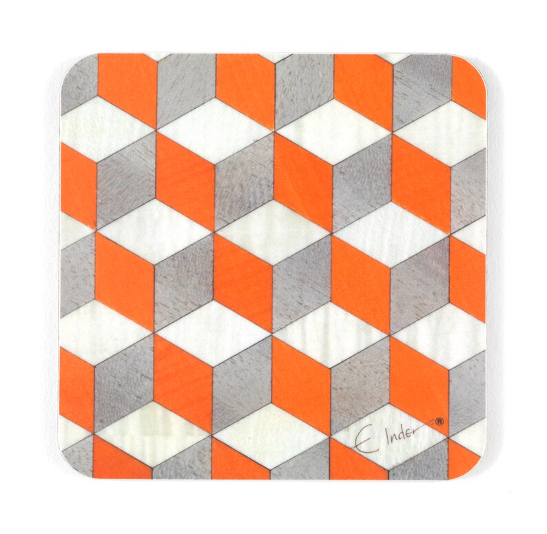 6 Coasters in assorted colours in a Mid Century Modern Geometric design. Brighten your coffee table. International shipping image 2