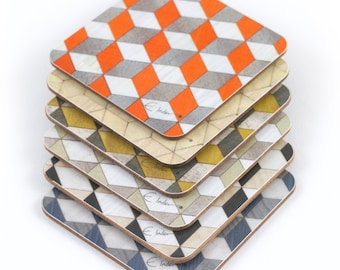 Mid Century Modern Coasters: Colorful Geometric Design, Melamine Coated (Set of 5)