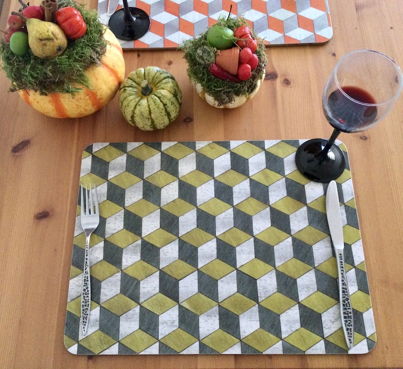 Retro Placemats in Mid Century Style Yellow and Grey. Melamine Etsy UK