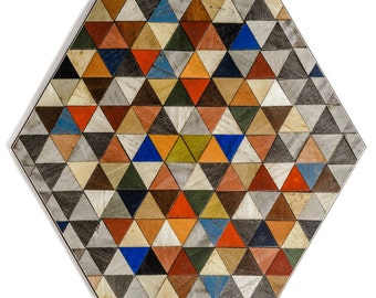 Coaster Mosaic Harlequin design.  Hexagonal. Heat resistant Melamine. Hostess gift or letterbox gift. Single or Set 4 or 6.